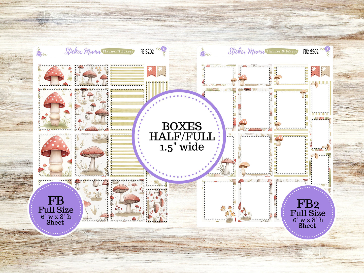 FULL BOXES-3202 || Mushroom Bloom || Planner Stickers || Full Box for Planners || Planner Boxes