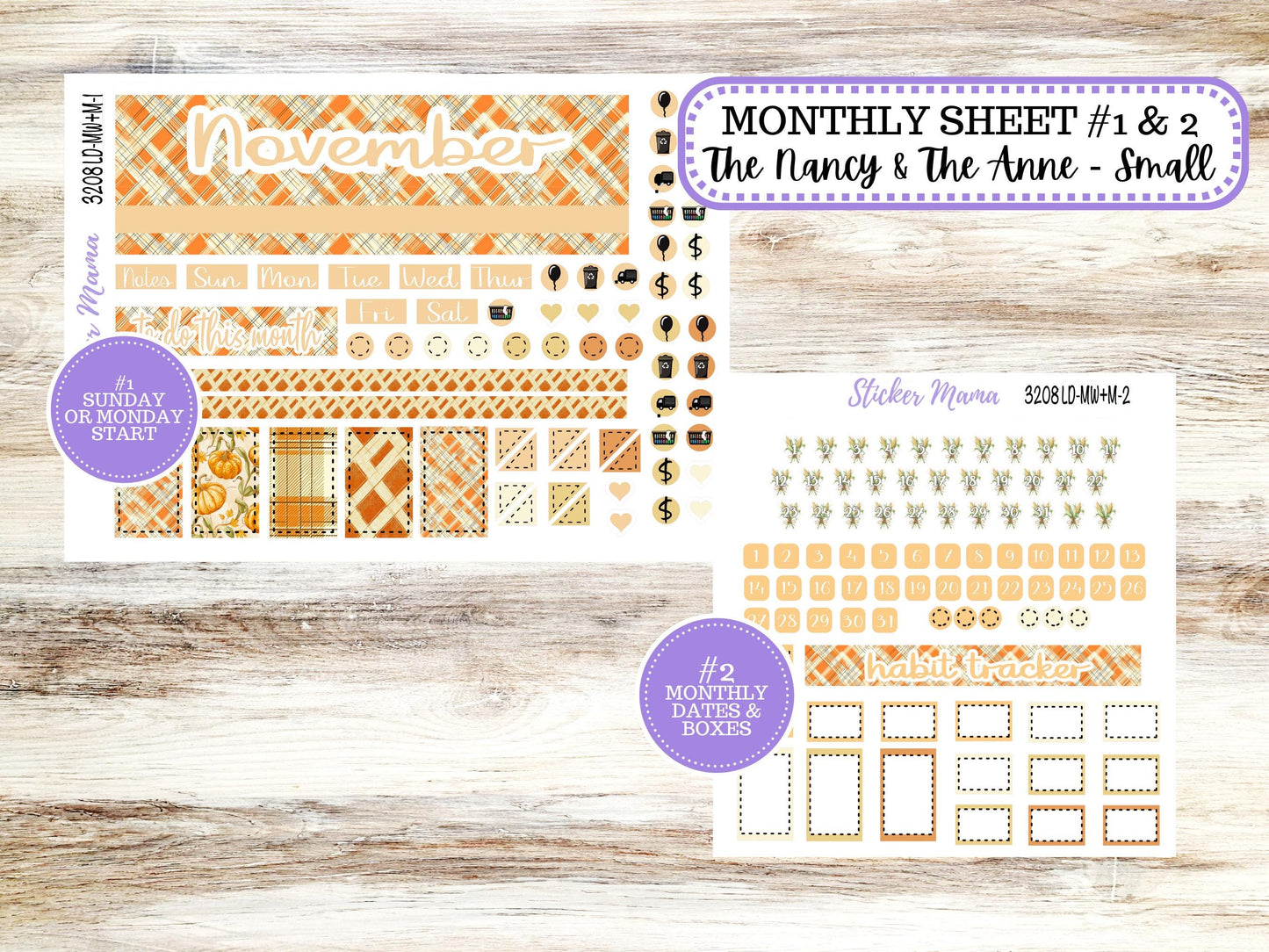 LD SMALL "The Anne" & "The Nancy" || MINI Week + Month Planner Kit #3208 || Laurel Denise Horizontal Vertical || Fall Fields || 9-25