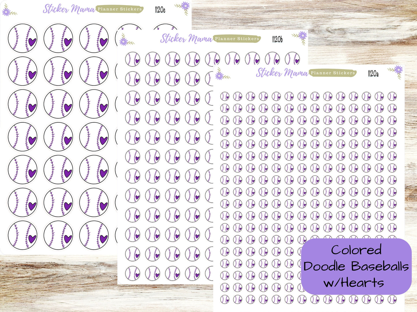 SS-1120 - COLORED DOODLE Baseball Planner Stickers - Baseball Stickers - Baseball Games - Baseball Practice