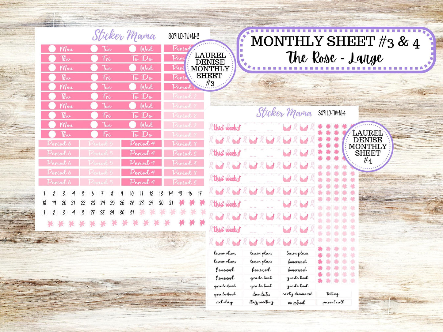 LD "The Valerie" || TEACHER Week + Month Planner Kit #3071 || Breast Cancer ||Laurel Denise Kit || Laurel Denise Teacher Planner || June 25