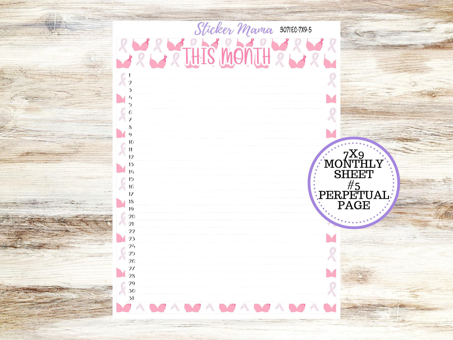 ERIN CONDREN Monthly Kit-3071 || 7X9 || Breast Cancer - 7x9 ec Undated Monthly Kit - Undated Monthly Planner Kits - Monthly Pages