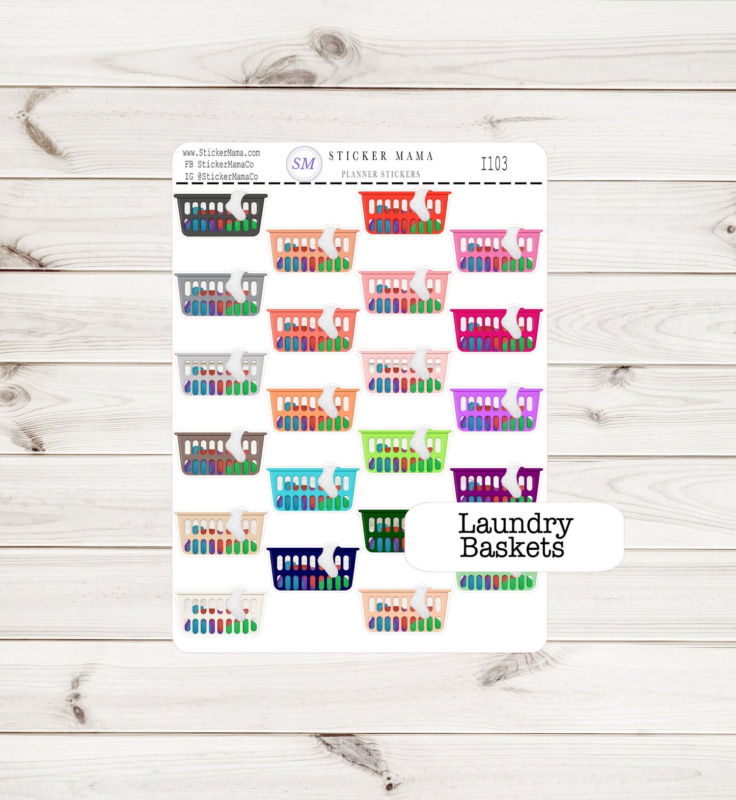 LAUNDRY BASKETS STICKERS I103 Stickers for Laundry Stickers Planner Stickers Eclp Hourly Planner Laundry Baskets Stickers Stickers