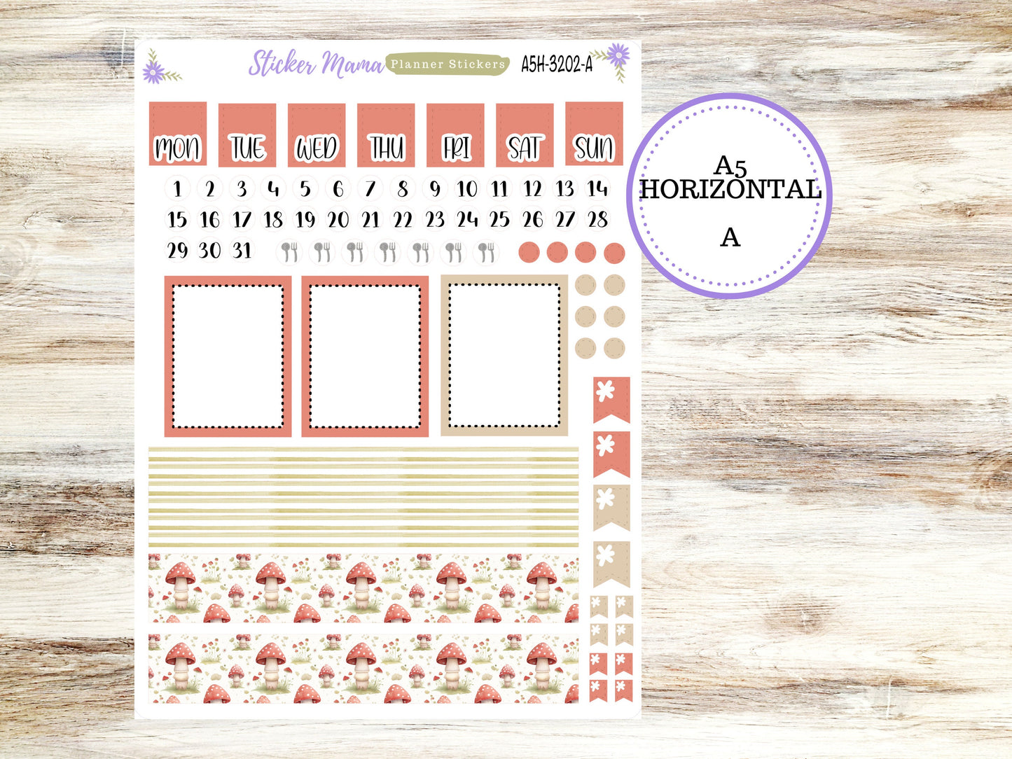 ERIN CONDREN A5 Horizontal || #3202 || Mashroom Bloom Kit || A5 Weekly Kit || Planner Stickers || Erin Condren A5 Horizontal Weekly Kit