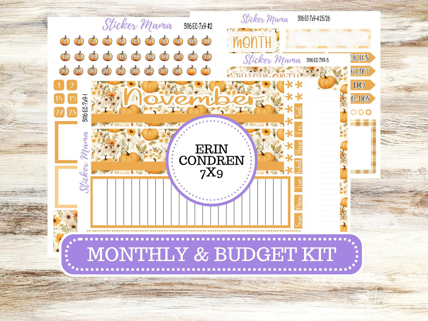 ERIN CONDREN Monthly Kit-3116 || 7X9 || Floral Harvest - 7x9 ec November Monthly Kit - November Monthly Planner Kits - Monthly Pages