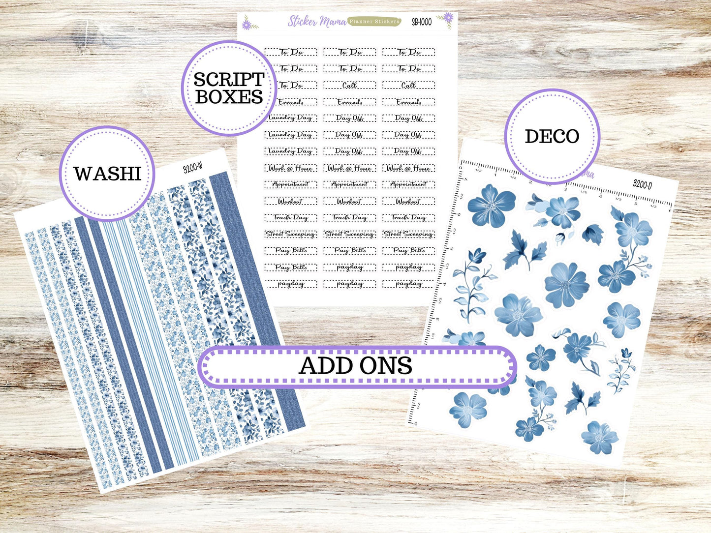LD "The Rose" Large || 4-COLUMN (formerly project) Planner Kit #3200 Blue Blossom || Chose Your Month || Laurel Denise Stickers || 12-25