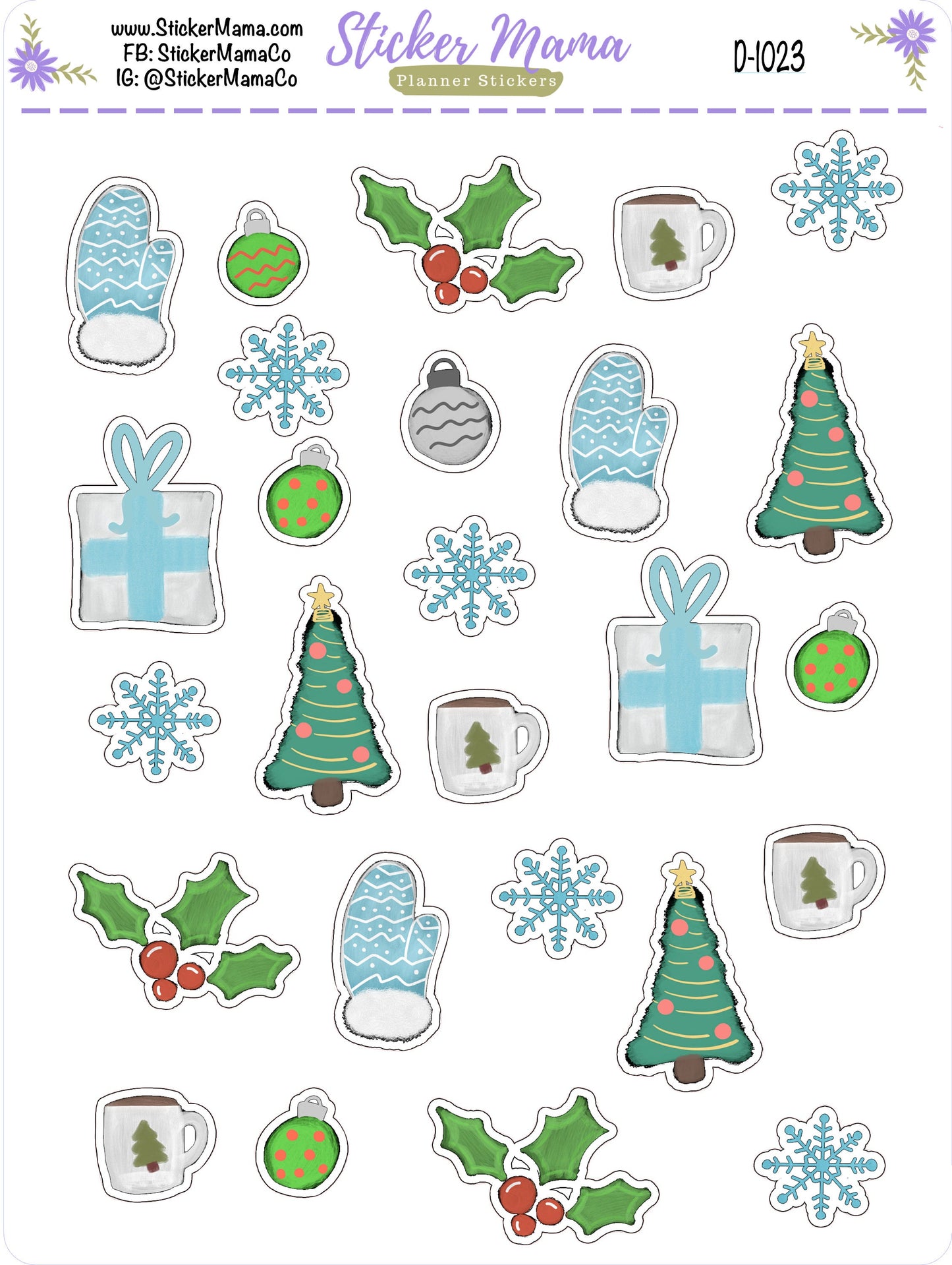 D1023 || CHRISTMAS DOODLES PLANNER Stickers || Winter Stickers || Planner Stickers for Winter