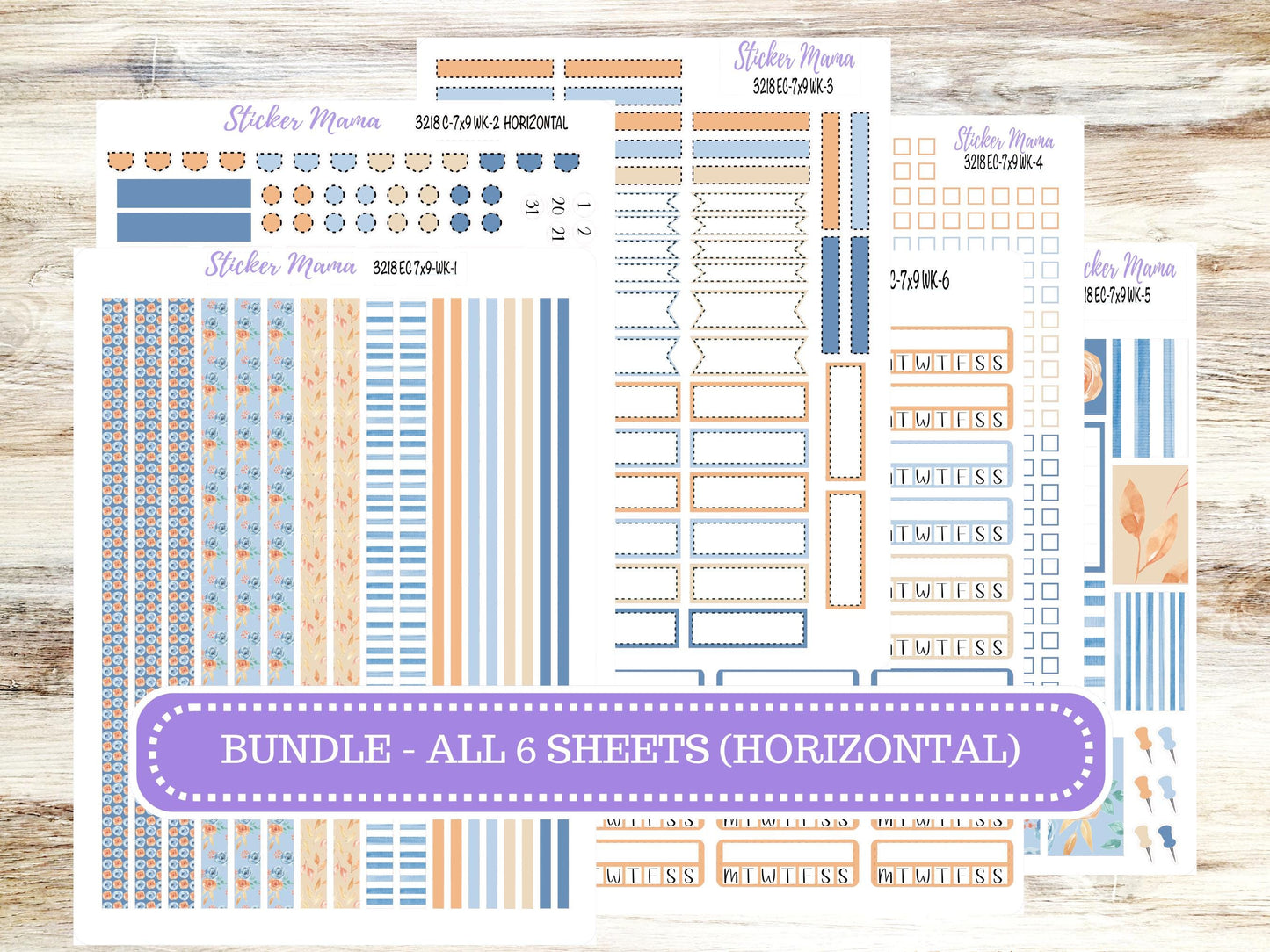 Erin Condren Weekly Planner Kit | Vertical & Hourly Stickers | WK-3218 Blossom Breeze
