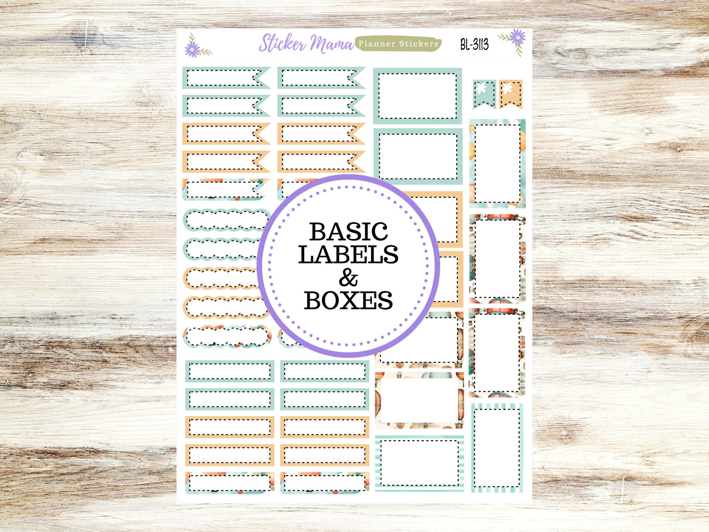 BL-3113 || Hot Air Balloons Stickers || Basic Label Stickers - - Half Boxes - Planner Stickers - Full Box for Planners