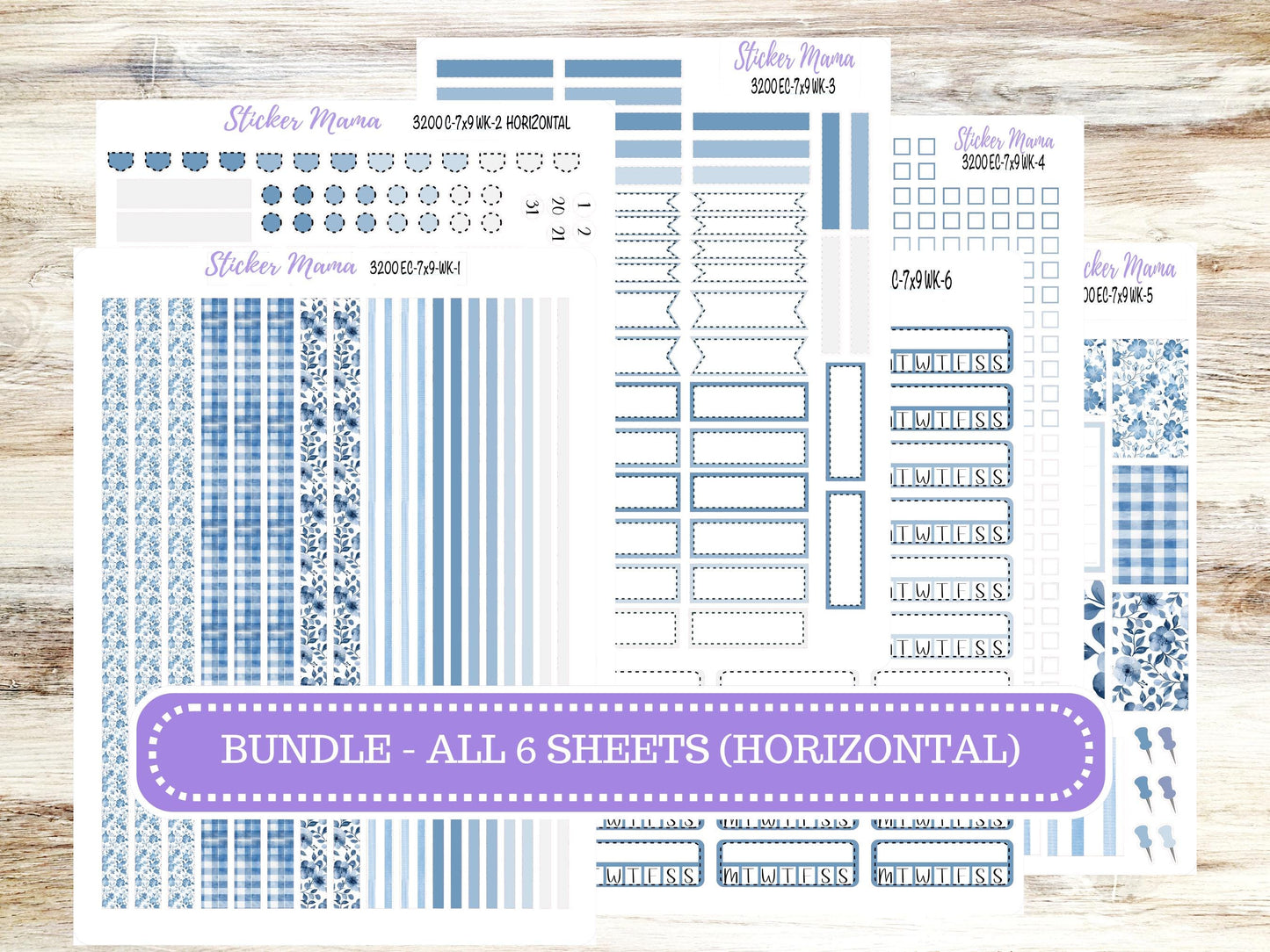 ERIN CONDREN WK-3200 || Blue Blossom || Weekly Planner Kit || Erin Condren || Hourly Planner Kit || Vertical Planner Kit