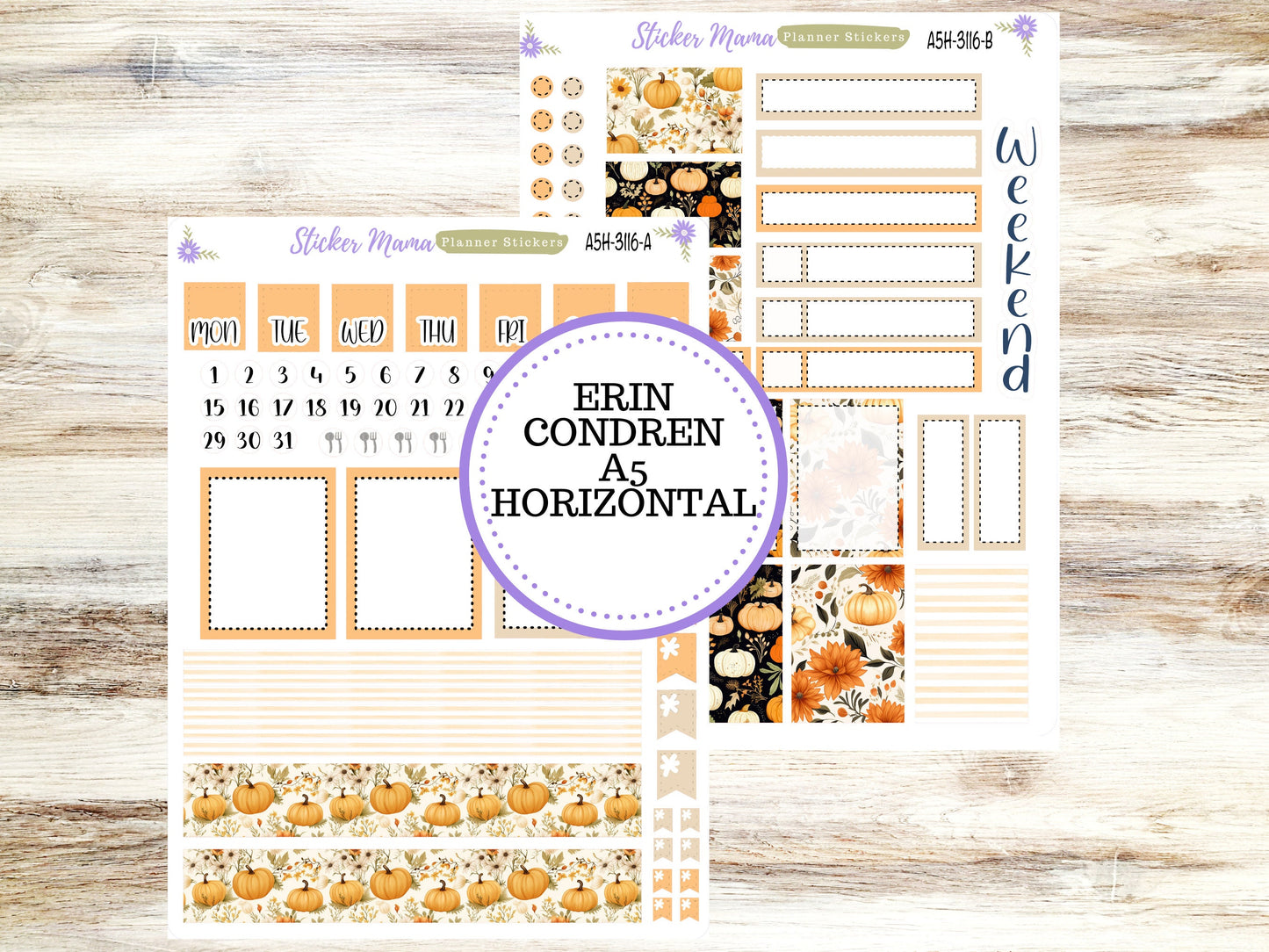ERIN CONDREN A5 Horizontal || #3116 || Pumpkin Spice Kit || A5 Weekly Kit || Planner Stickers || Erin Condren A5 Horizontal Weekly Kit