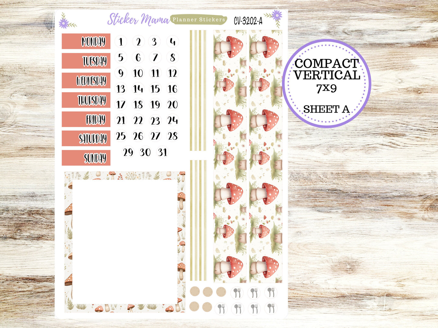 ERIN CONDREN 7x9 Compact Vertical-Kit #3202 || Mushroom Bloom - Planner Stickers - Erin Condren Compact Vertical Weekly Kit