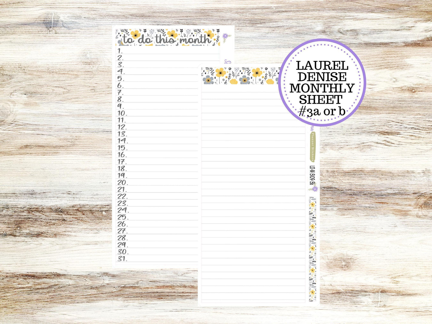LAUREL DENISE MONTHLY Planner Kit #3109 || Laurel Denise Stickers Kit || Horizontal Vertical || Grey and Yellow Floral || May