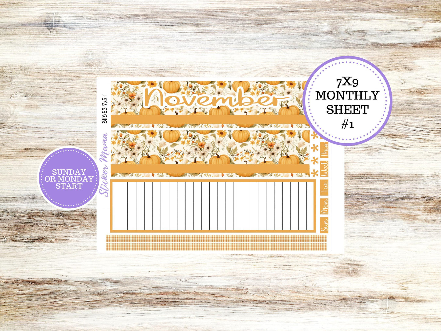 ERIN CONDREN Monthly Kit-3116 || 7X9 || Floral Harvest - 7x9 ec November Monthly Kit - November Monthly Planner Kits - Monthly Pages