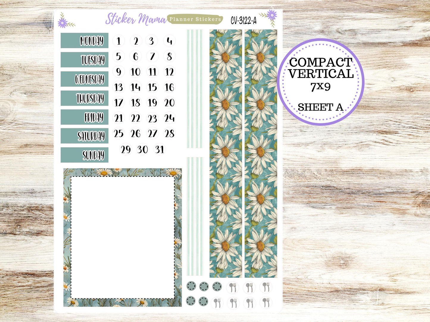 ERIN CONDREN 7x9 Compact Vertical-Kit #3122 || Vintage Bloom - Planner Stickers - Erin Condren Compact Vertical Weekly Kit
