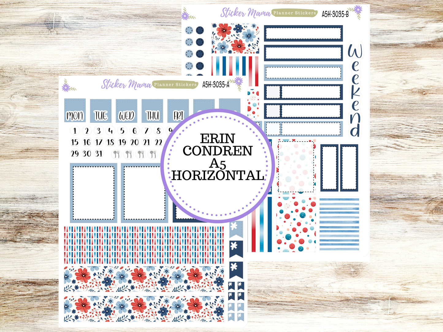 ERIN CONDREN A5 Horizontal || #3035 || American Dream Kit || A5 Weekly Kit || Planner Stickers || Erin Condren A5 Horizontal Weekly Kit