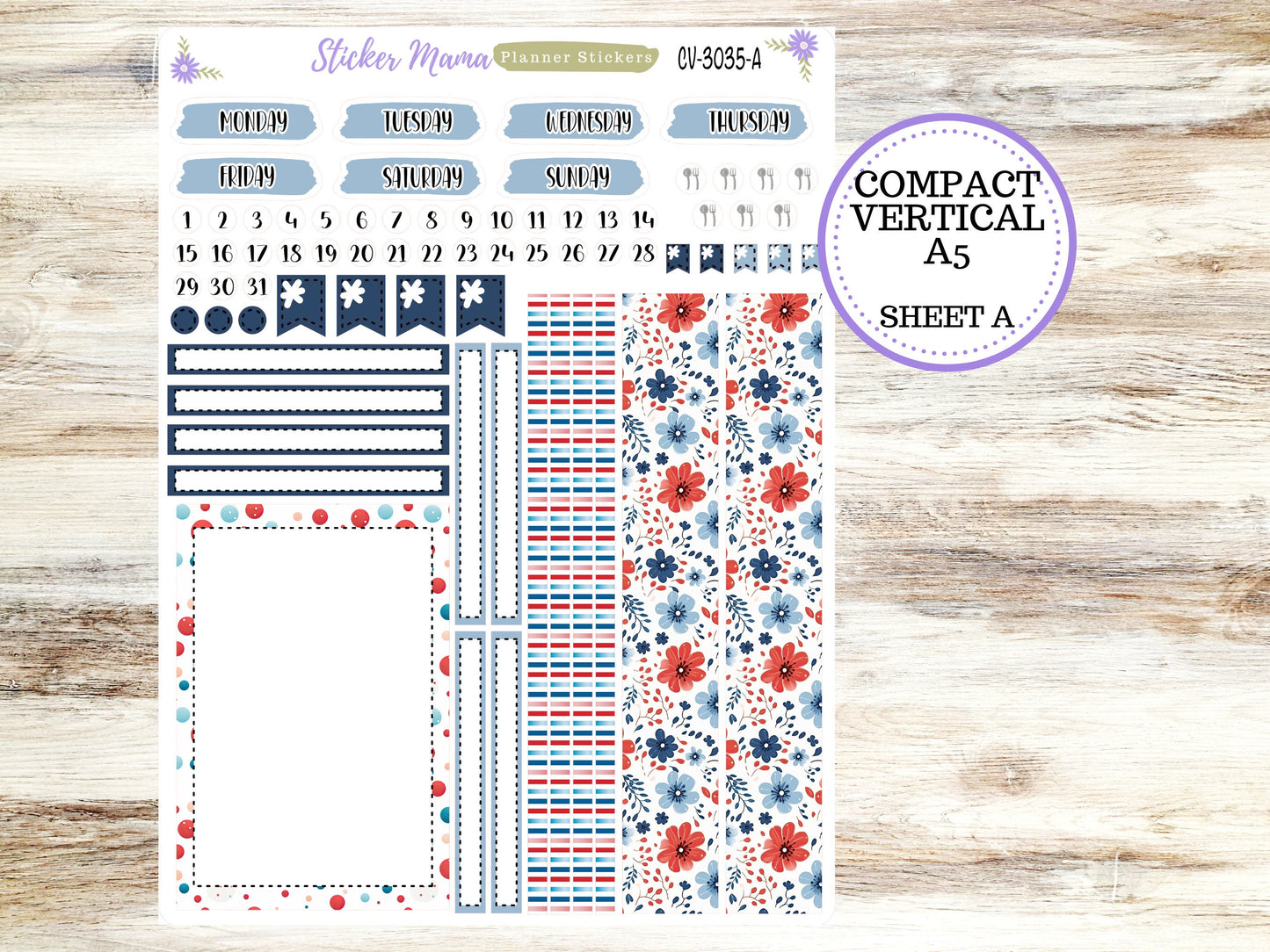 A5 COMPACT VERTICAL-Kit #3035 || American Dream Kit  - Compact Vertical - Planner Stickers - Erin Condren Compact Vertical Weekly Kit