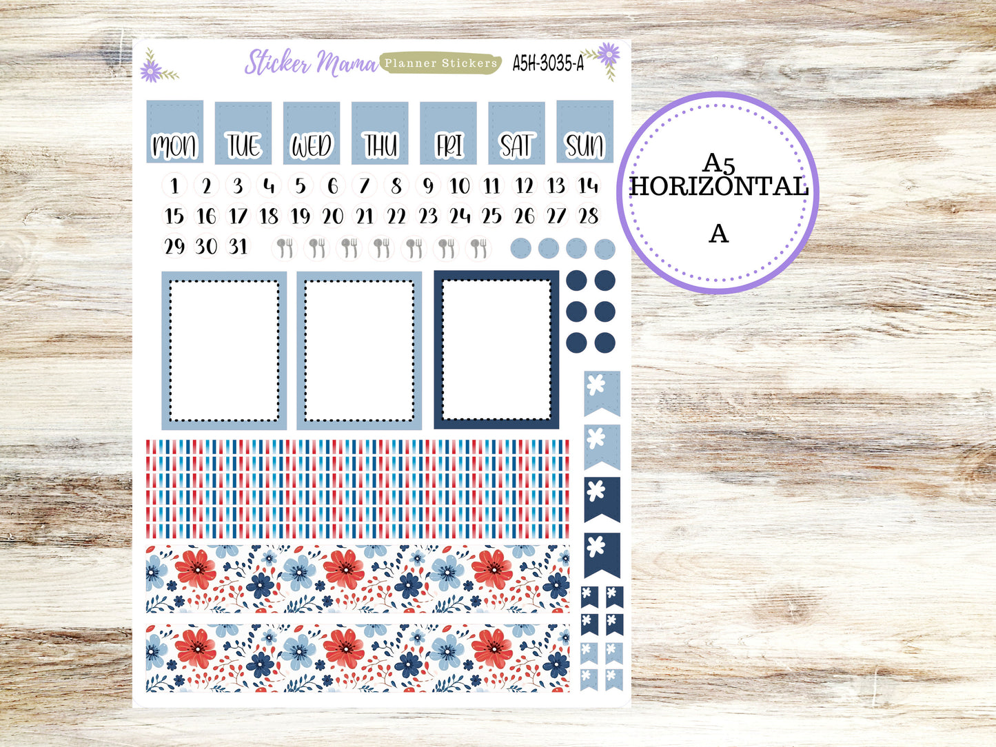 A5 Horizontal || #3035 || American Dream Kit || A5 Weekly Kit || Planner Stickers || Erin Condren A5 Horizontal Weekly Kit