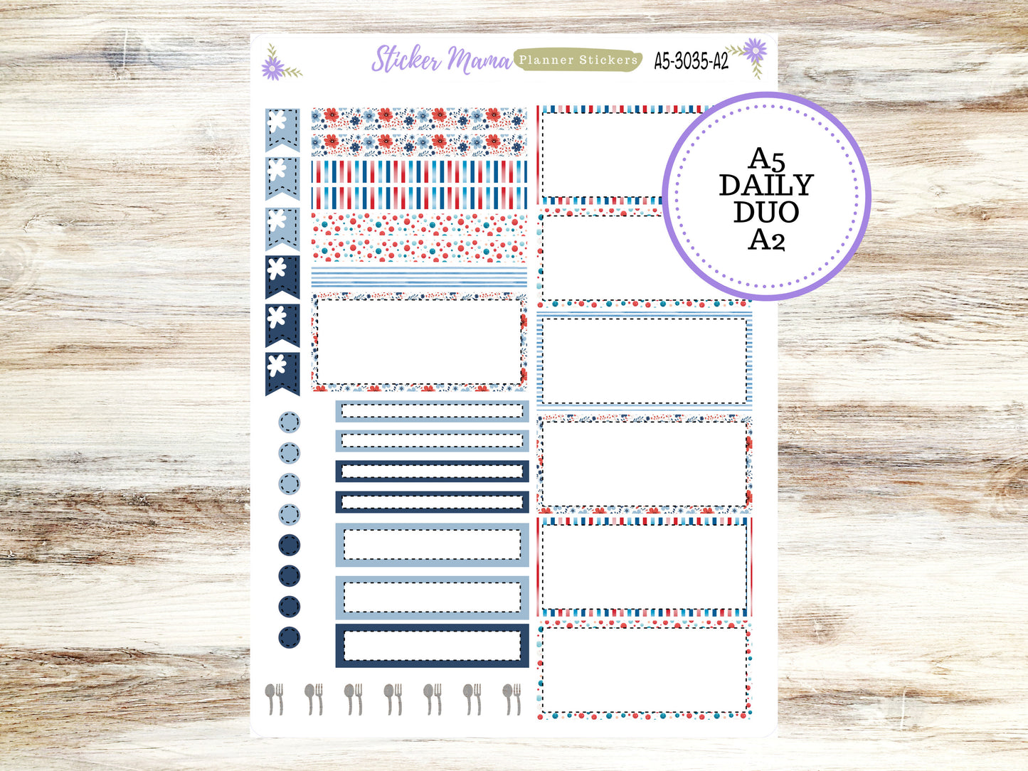 A5-DAILY DUO-Kit #3035  || American Dream Kit  || Planner Stickers - Daily Duo A5 Planner - Daily Duo Stickers - Daily Planner