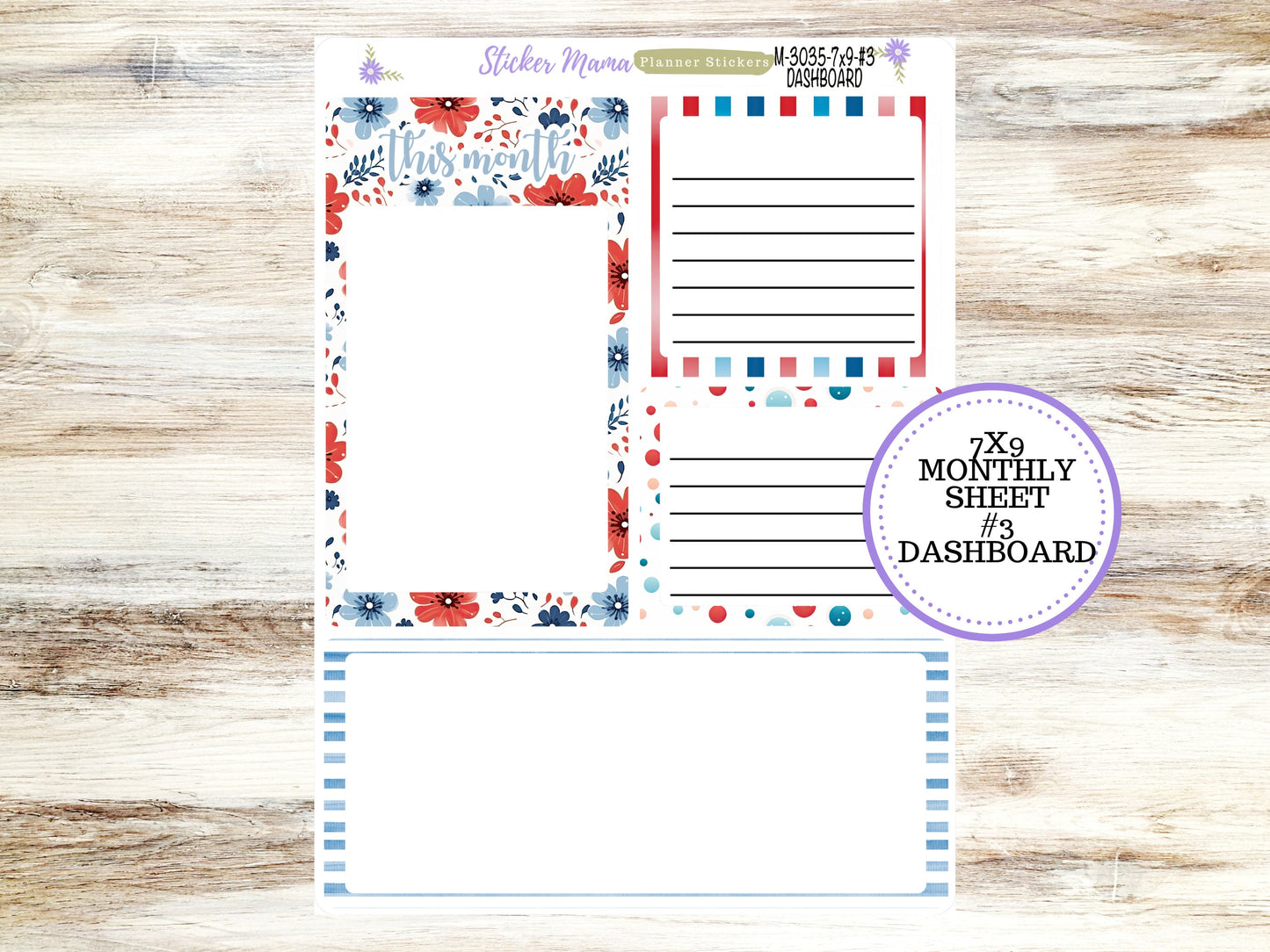 MONTHLY KIT-3035 || 7X9 || American Dream Monthly  - 7x9 ec June Monthly Kit - July Monthly Planner Kits -  Monthly Pages