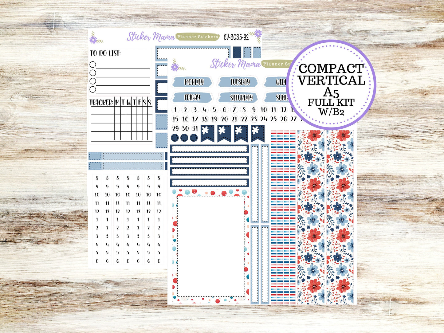 A5 COMPACT VERTICAL-Kit #3035 || American Dream Kit  - Compact Vertical - Planner Stickers - Erin Condren Compact Vertical Weekly Kit