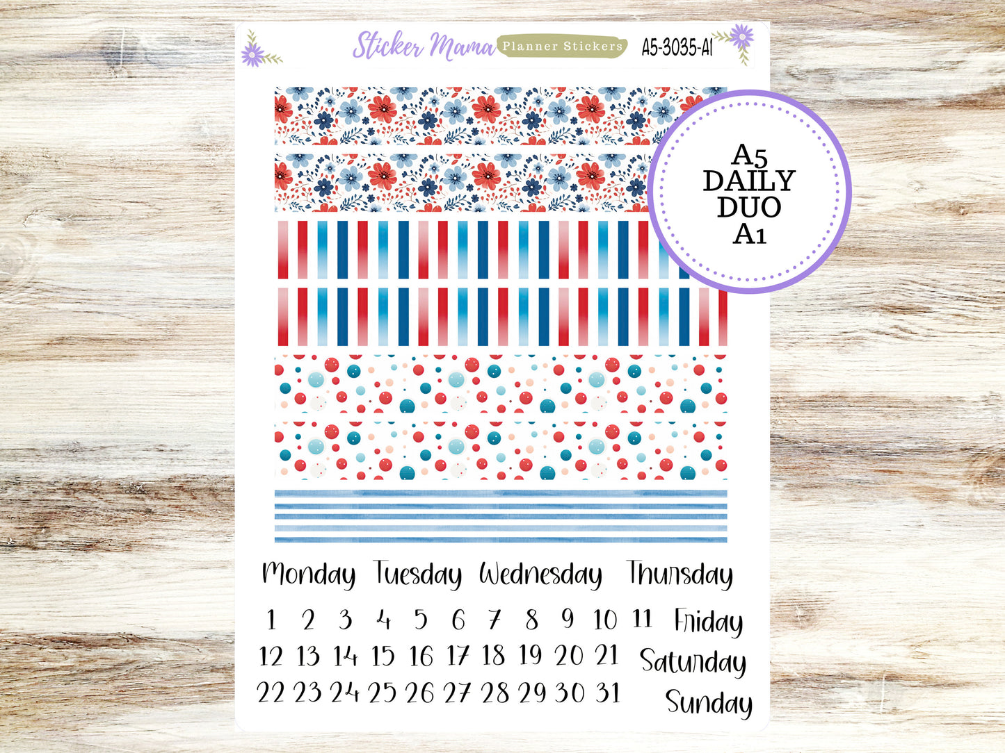 A5-DAILY DUO-Kit #3035  || American Dream Kit  || Planner Stickers - Daily Duo A5 Planner - Daily Duo Stickers - Daily Planner