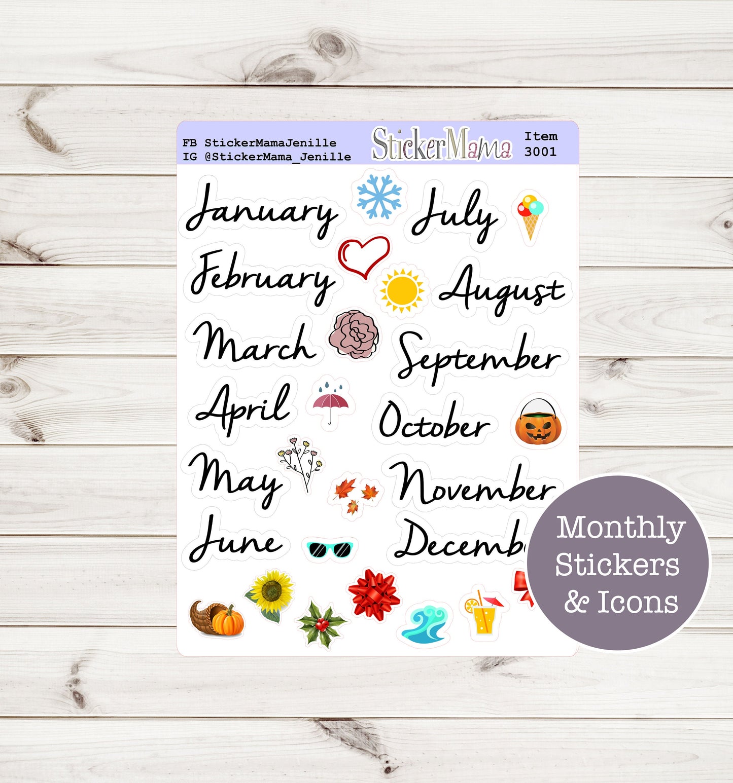 MONTHLY STICKERS - 3001 - Month Planner Stickers - Months of the Year Stickers - Planner Stickers