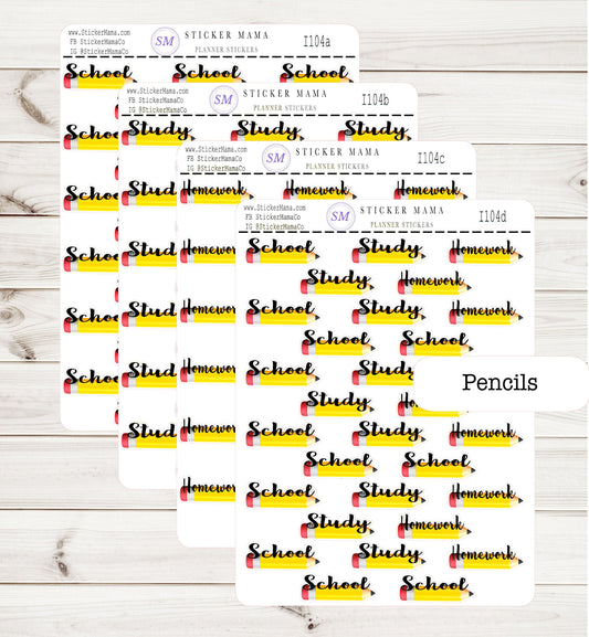 PENCIL PLANNER STICKERS I104, Study Stickers Homework Stickers School Work Stickers Pencil Stickers Pencil Icon Stickers Studying Stickers