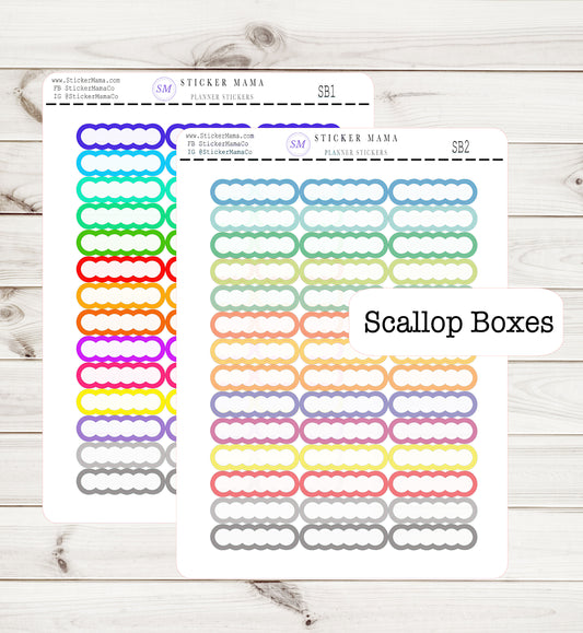 SCALLOP BOX STICKERS .4" x 1.5" quarter box labels quarter planner box ex planner stickers deluxe sticker kit full planner kit