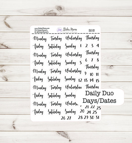DAYS/DATES SCRIPT S111 Days of the week Icons Dates Stickers Ec Days and Dates Stickers Sticker for ec month stickers eclp monthly stickers