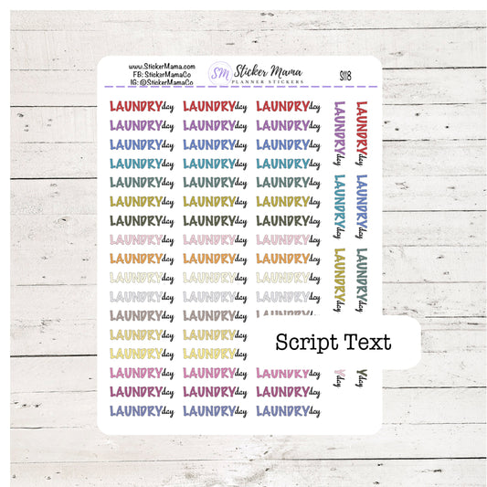 LAUNDRY DAY SCRIPT Planner Stickers S118 Color Script Font Planner Stickers For Work Planner Stickers Go to Work Sticker