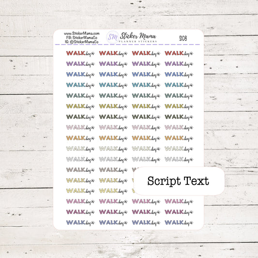 WALK DOG STICKERS S108 - Color Script Planner Stickers - Color Script Font Planner Stickers