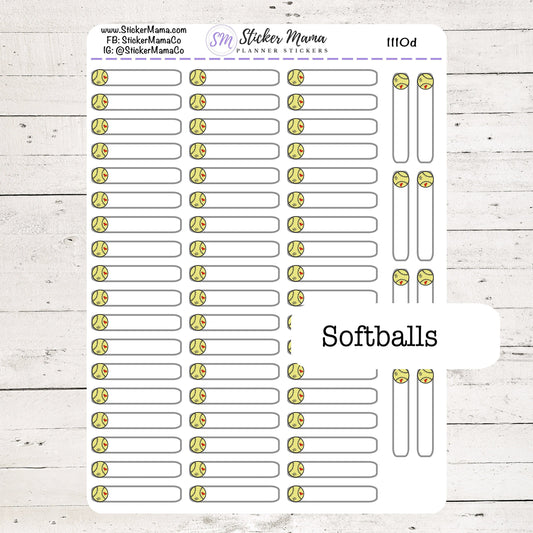 1110d - DOODLE SOFTBALL PLANNER Label Stickers  - Softball Stickers - Softball Games - Softball Practice