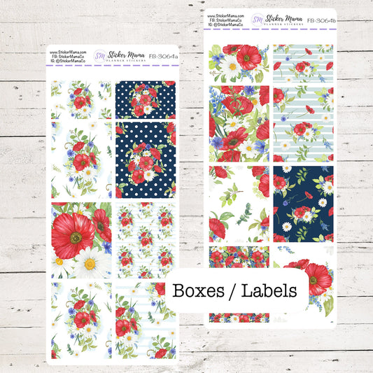 FB-3064 - FULL BOX Stickers - Poppies - Planner Stickers - Full Box for Planners