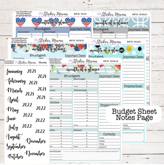BUDGET SPENDING - MONTH at a Glance Tracking 7x9 planners - Budget Tracker - Notes Page Stickers - 3011 - 3060 - 3061 - 3062 -3064