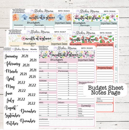 BUDGET SPENDING - MONTH at a Glance Tracking 7x9 planners - Notes Page Stickers - Budget Tracker - 3065 - 3066 - 3067 - 3068 - 3069