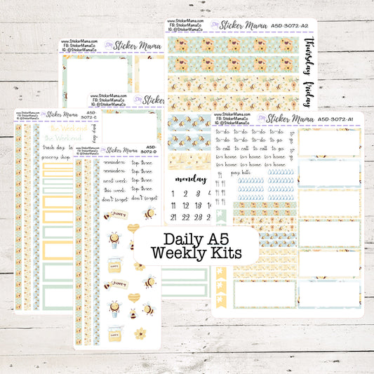 Daily A5/Daily Duo A5 - 3072 - Honey Bees || Erin Condren Daily Duo A5 Agenda Planner Kit || A5 Daily Sticker Kit