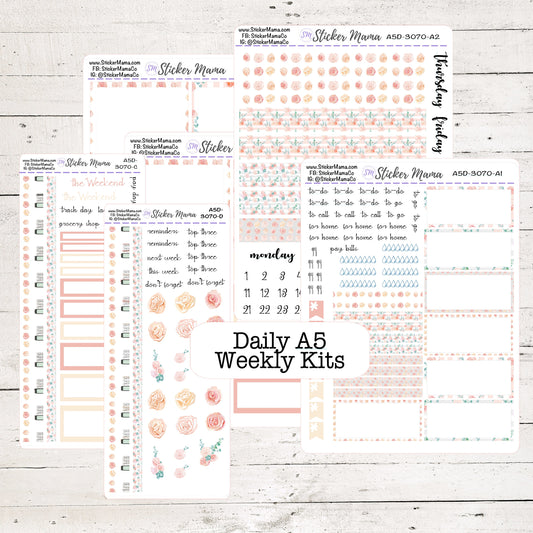 Daily A5/Daily Duo A5 -3070 - Romantic Flowers || Erin Condren Daily Duo A5 Agenda Planner Kit || A5 Daily Sticker Kit -