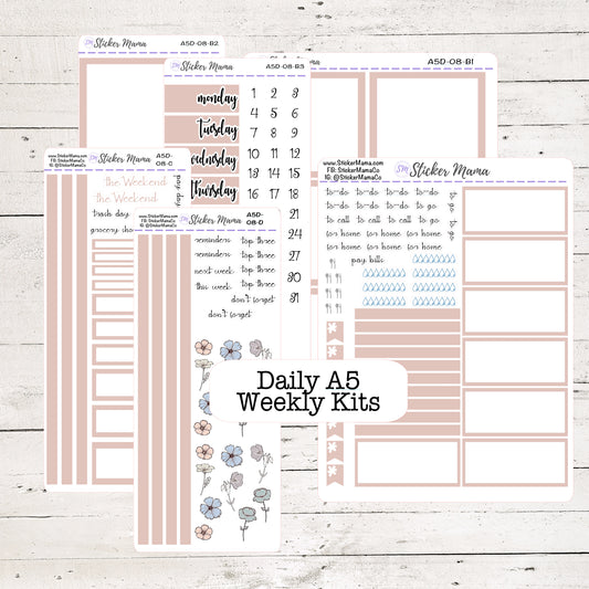 Daily A5/Daily Duo A5 -August - EC Flora Agenda - A5 - Daily Duo - A5 Planner Stickers - Agenda Stickers