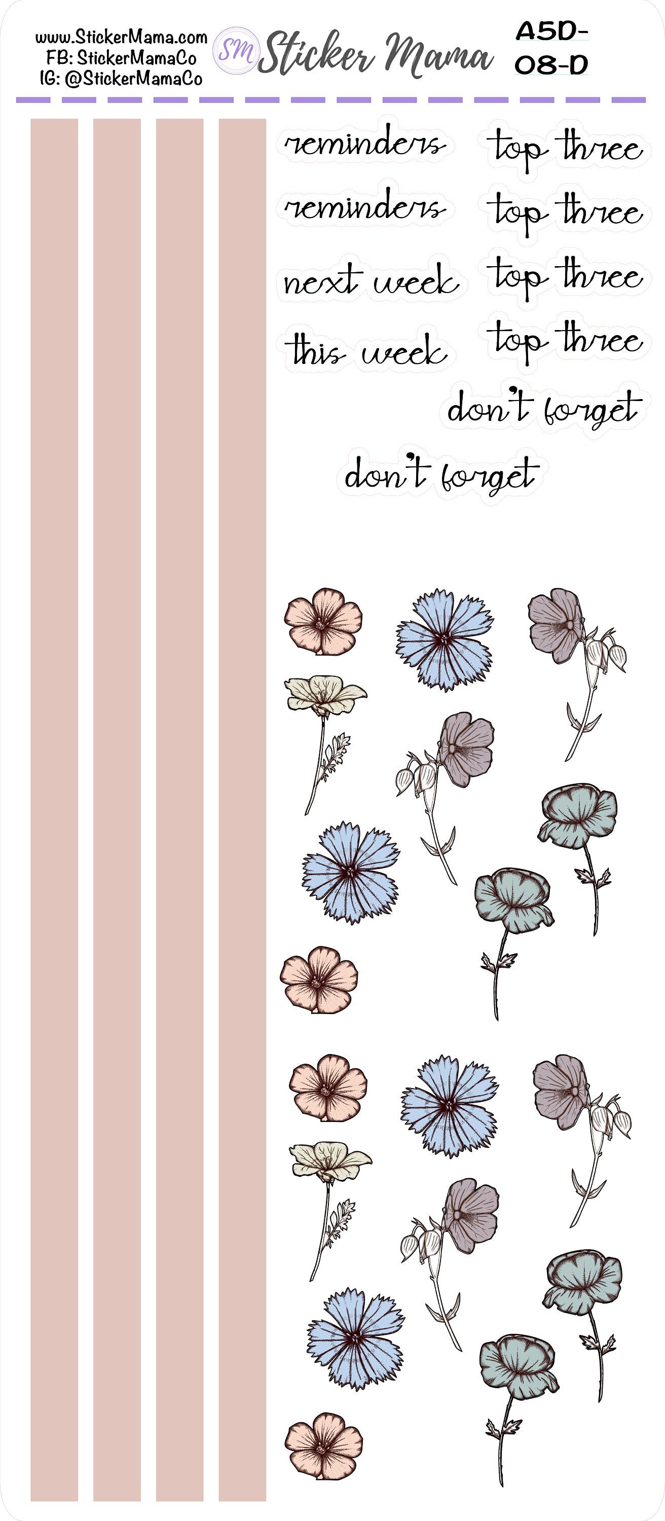 Daily A5/Daily Duo A5 -August - EC Flora Agenda - A5 - Daily Duo - A5 Planner Stickers - Agenda Stickers