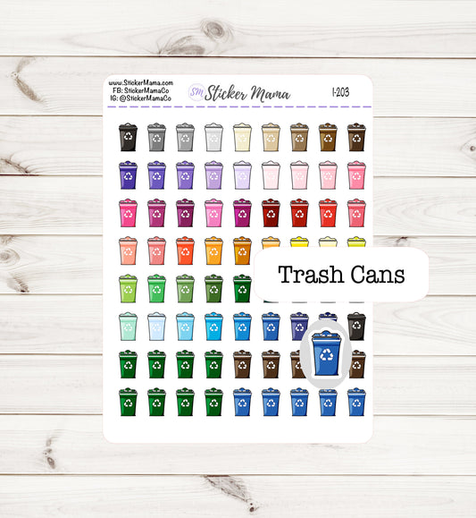 TRASH-CAN PLANNER Stickers I-203 - Trash Stickers - Recycle  - Stickers for Trash
