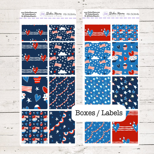 FB-3084 - FULL BOX Stickers - 4TH of July - Planner Stickers - Full Box for Planners