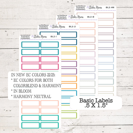 NEW ERIN CONDREN Colors - Updated Basic Labels Half Boxes - Bloom, Harmony, Harmony Neutral, Colorblends - Basic Labels - Planner Stickers