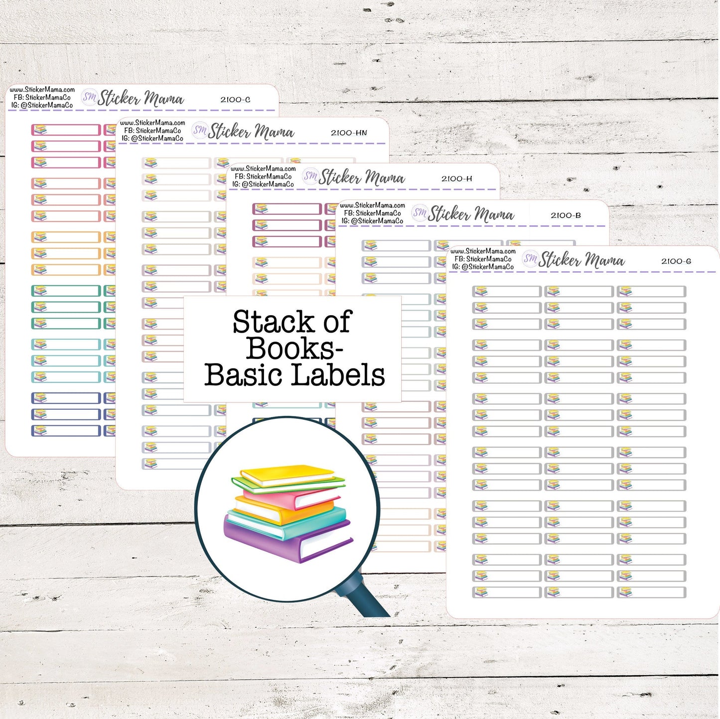 2100 - STACK OF BOOKS Planner Basic Label Stickers  - Study Stickers - School Stickers - Book Stickers