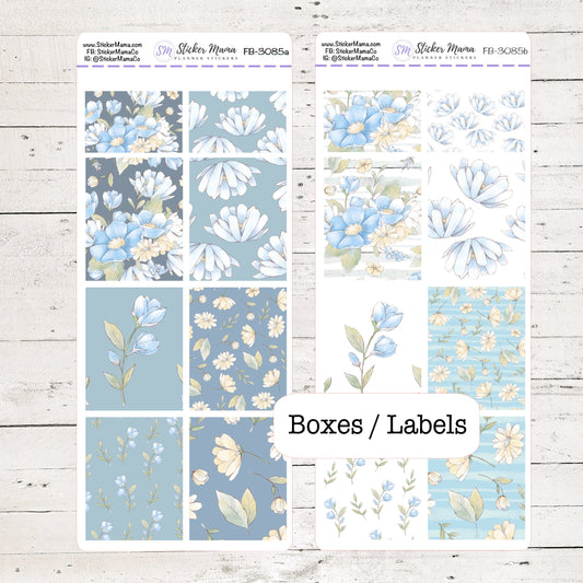 FB-3085 - FULL BOX Stickers - August Delicate Blue Flowers - Planner Stickers - Full Box for Planners