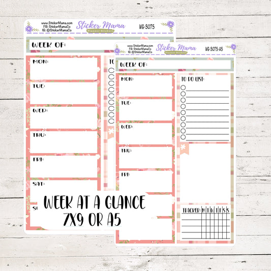 WG-3075 - WEEK at a GLANCE - Shabby Chic Roses - weekly glance 7x9 or a5