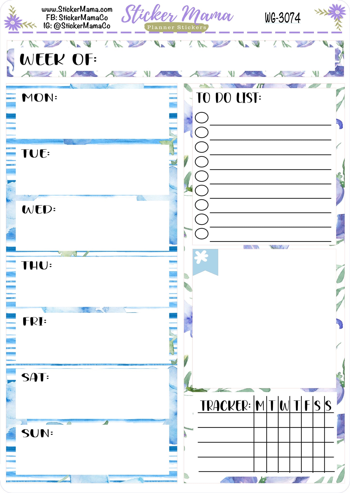 WG-3074 - WEEK at a GLANCE -Bellflowers - weekly glance 7x9 or a5