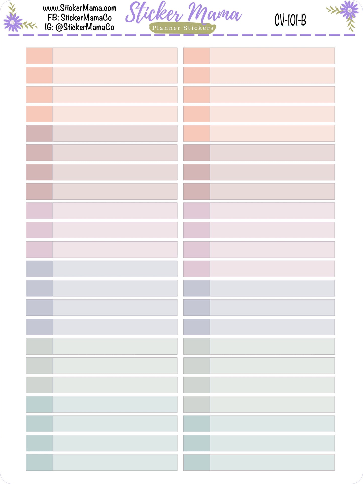 CV-101 TWO TONED Labels - In Bloom Erin Condren Compact Vertical - Bloom, Harmony, Harmony Neutral, Colorblends - Basic Labels - Planner