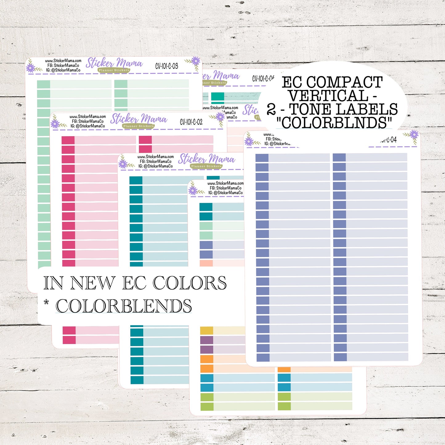 CV-101 TWO TONED Labels - Colorblend Erin Condren Compact Vertical - Bloom, Harmony, Harmony Neutral, Colorblends - Basic Labels - Planner