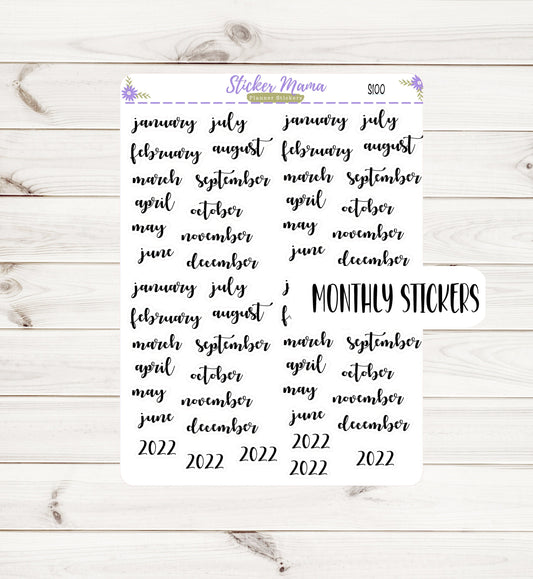 S100 MONTHLY PLANNER STICKERS -  Months of the year - planner stickers