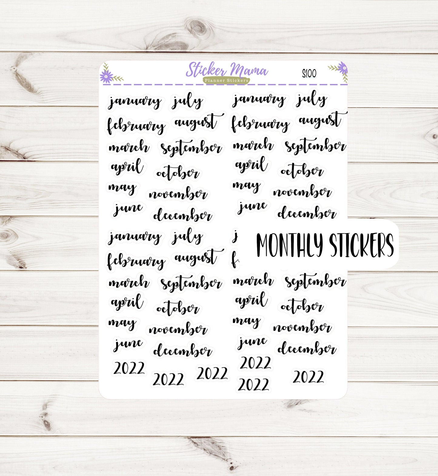 S100 MONTHLY PLANNER STICKERS -  Months of the year - planner stickers